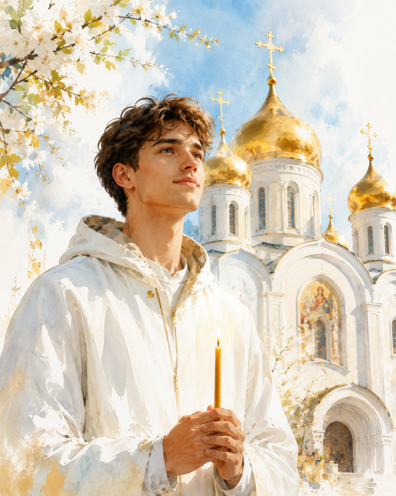 Молодёжная православная открытка у храма